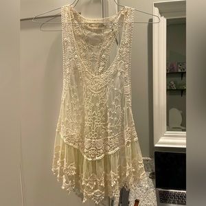 Sheer white lace blouse tank top. Size medium.